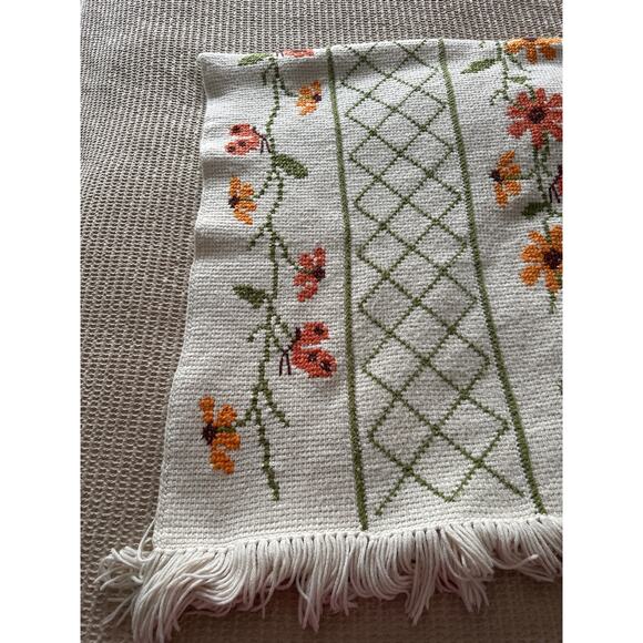 Vintage Floral Afghan Blanket Hand Knit Crochet Embroidered 46" x 68" - Picture 4 of 7